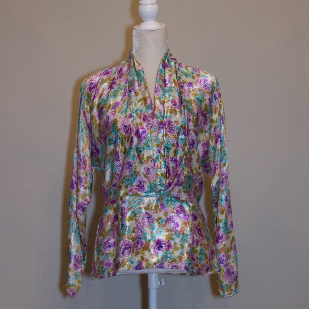 Vintage Floral Drop Neck Blouse